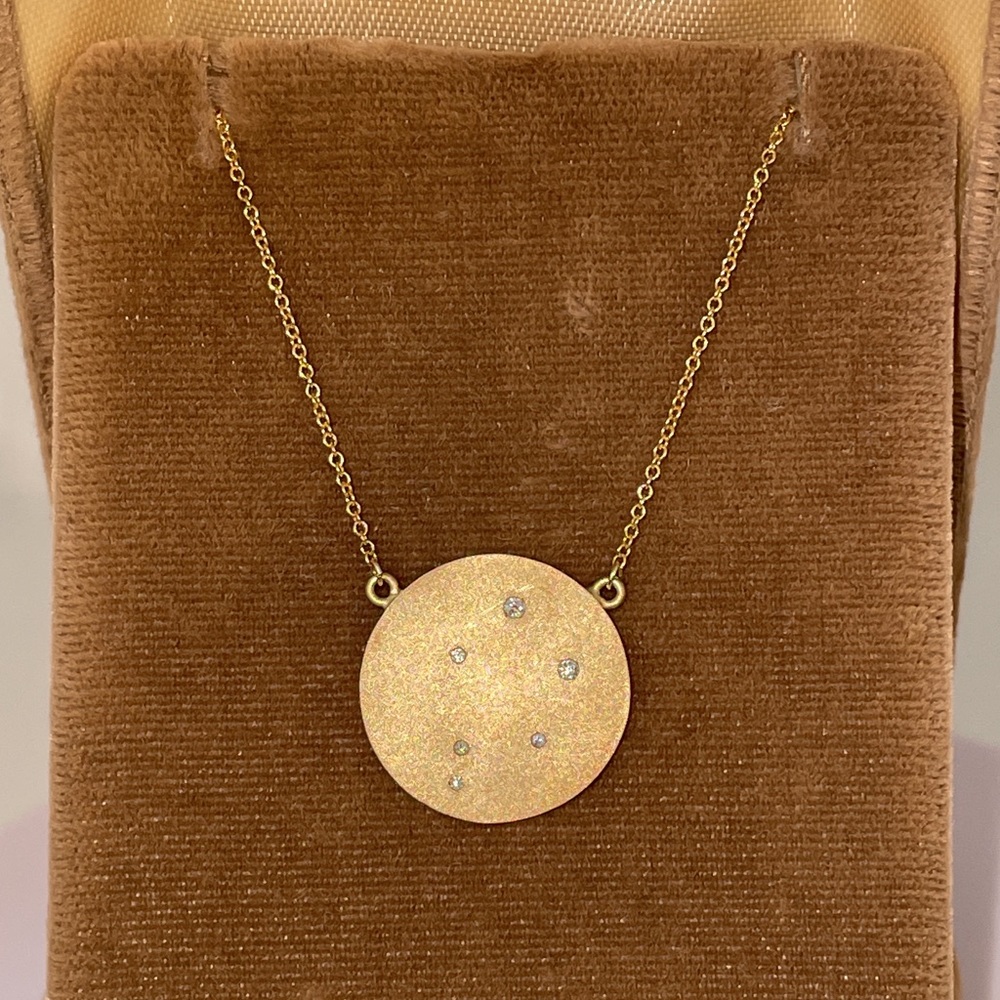 Solid 14K Yellow Gold LIBRA Poe Constellation Zodiac Diamond Astrology Necklace